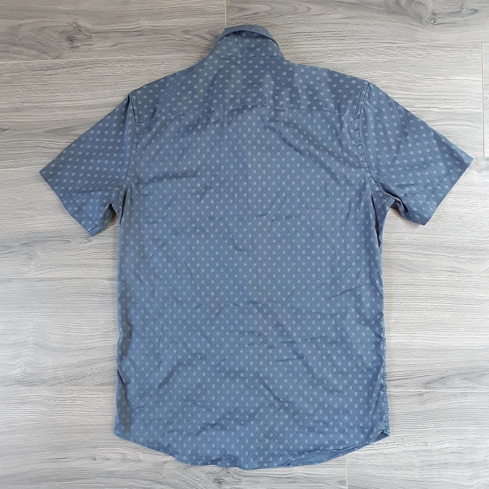 Faherty Mens Blue Geometric Micro Print Short Sleeve Button Down Shirt MWS2330 S - Picture 2 of 7